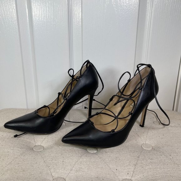 BCBGeneration Black Tully Lace-Up Pump Pointed Toe Stiletto's - 8 - Picture 9 of 13